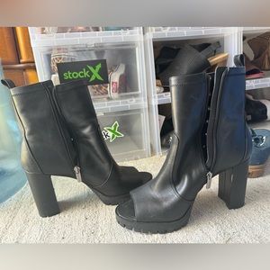 Vince Camuto Open Toe combat lace up chunky heel boots.
